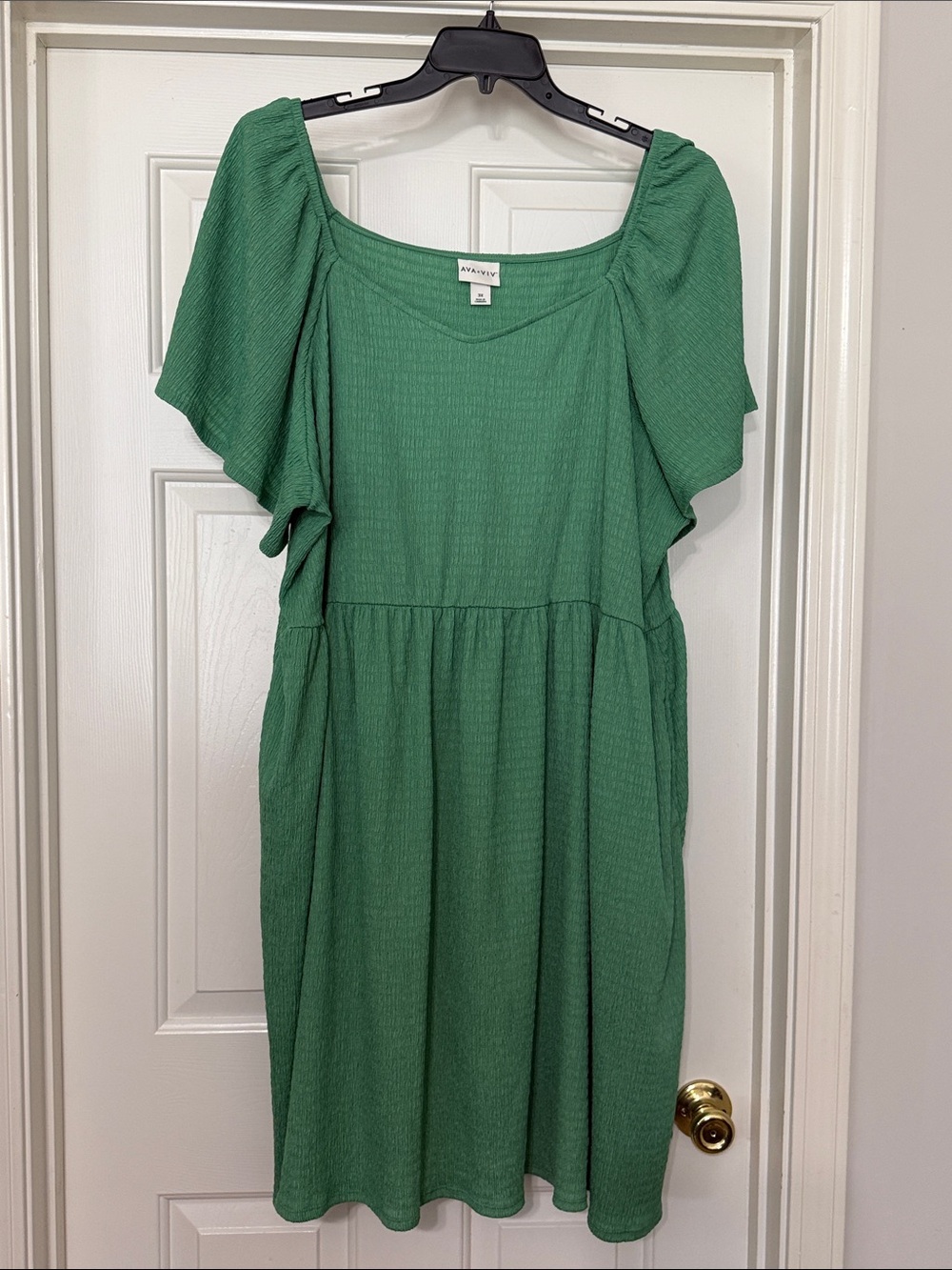 Ava & Viv Emerald Green Flutter-Sleeve Midi Dress with Pockets!